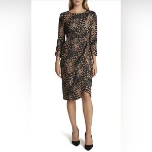Tahari | Side Ruched Brown Printed Dress | Stretch | Size 10